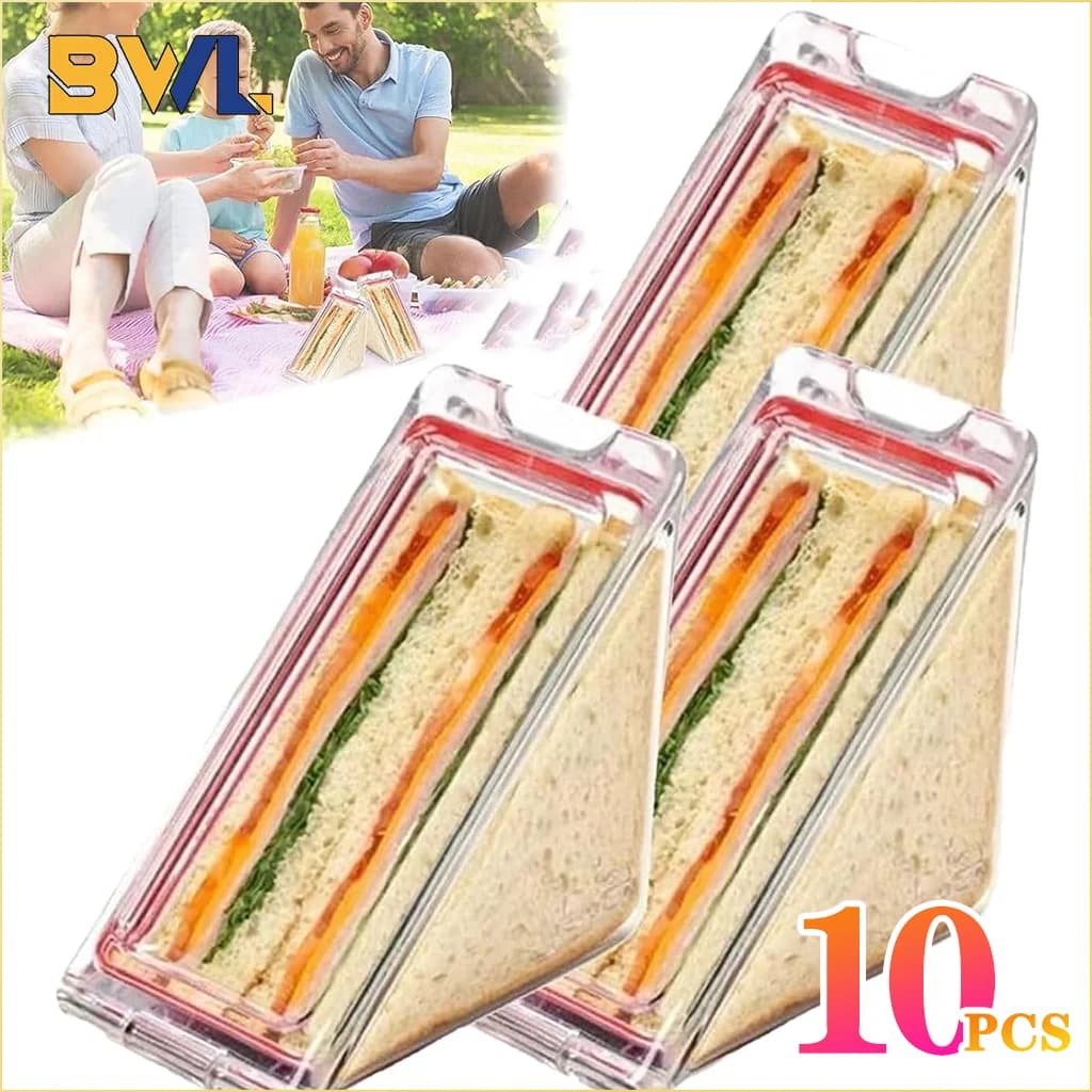 10PCS Dreieck Sandwich Container Tragbare Dreieckige Transparente Kuchen Lagerung Kunststoff Box Wiederverwendbare Reise Sandwich Luftdichte Box