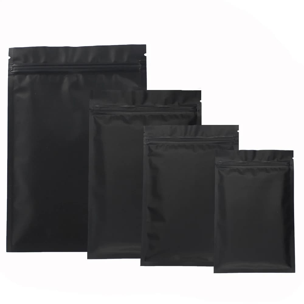 50/100 Stück mattschwarze Kräuterpulver-Kaffeesamen-Heißsiegelbeutel, geruchsdichte Aluminiumfolie, Party-Geschenk, Verpackungsbeutel mit