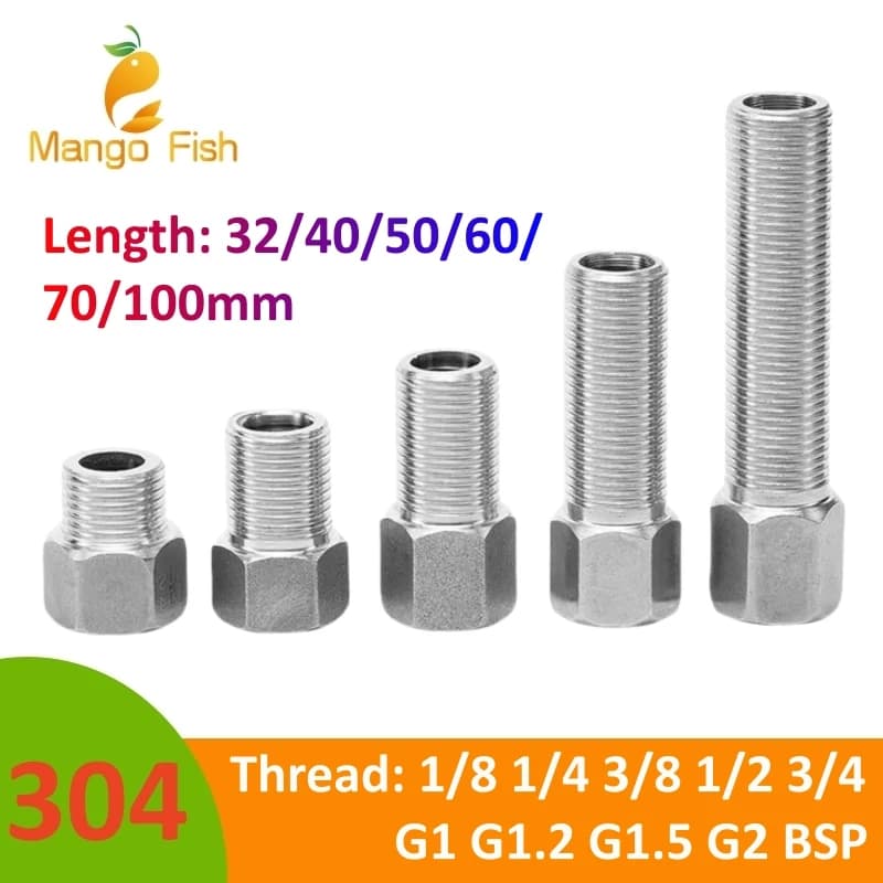 1/8" 1/4" 3/8" 1/2" BSP Buchse auf Stecker 32/40/50/60/70/100mm Länge 304 Edelstahl Kupplung Koppler Stecker Wasser Gas Öl
