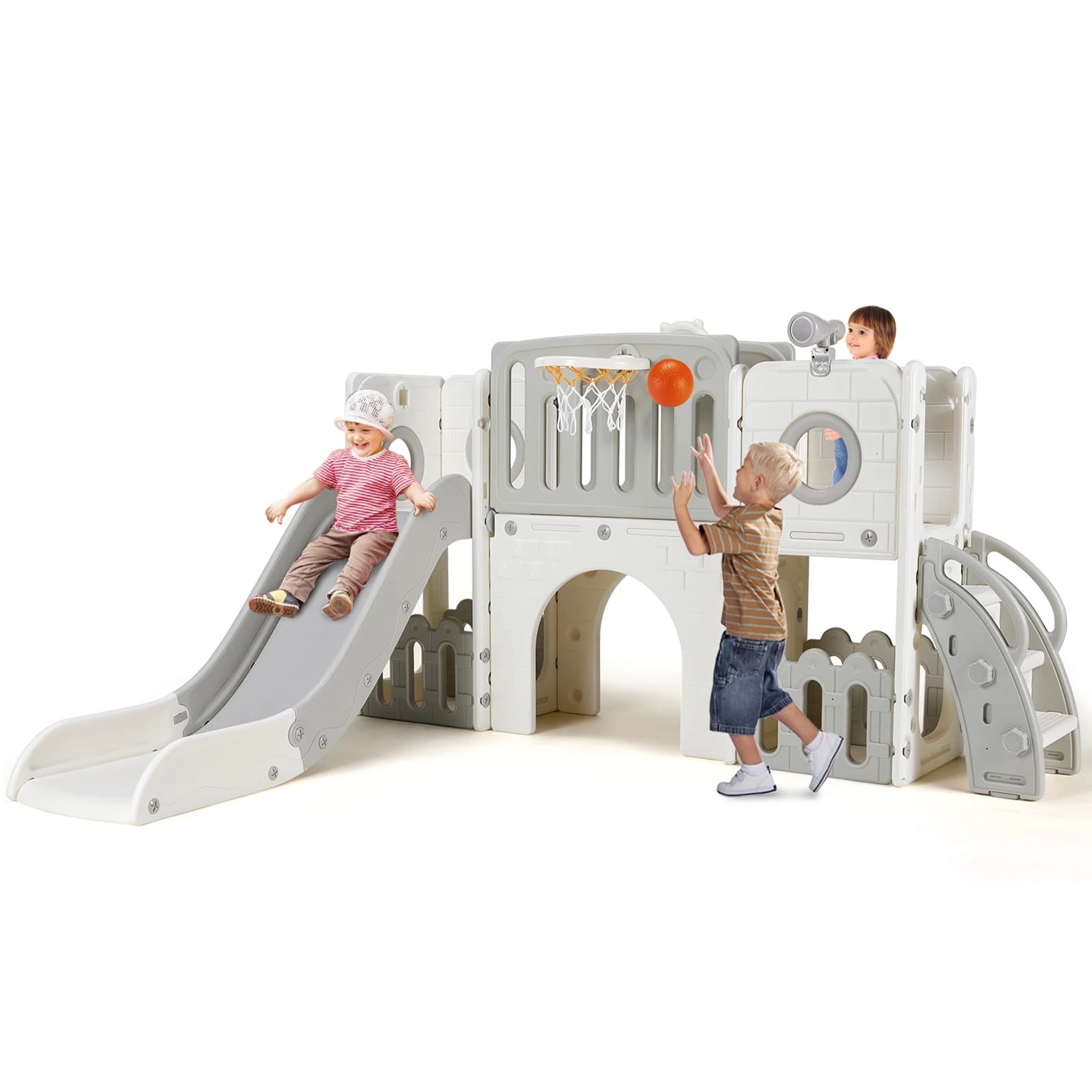 Kleinkind-Rutsche, 9-in-1-Kinderrutsche und Kletterer-Spielset für drinnen und draußen, Spielplatz für Kinder, mit Basketballkorb und Ballteleskop