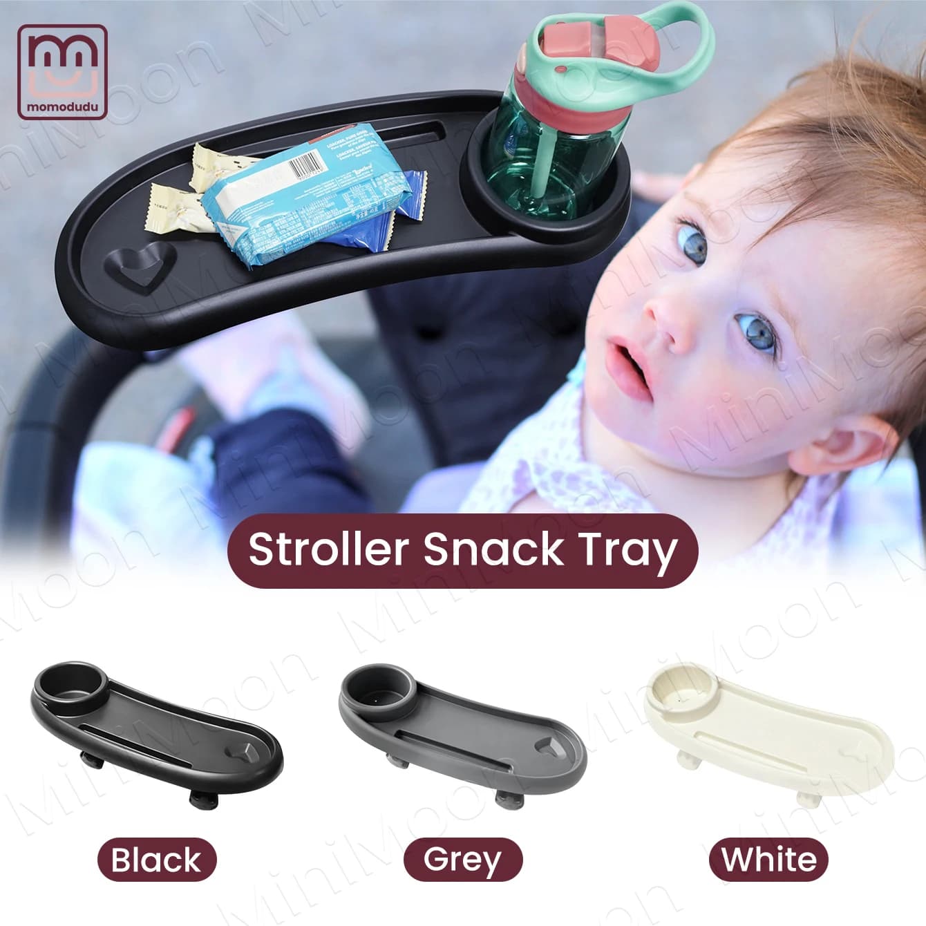 3-in-1-Snack-Tablett für Kinderwagen mit verstellbarem Getränkehalter und Telefonschlitz, universeller multifunktionaler Reise-Organizer