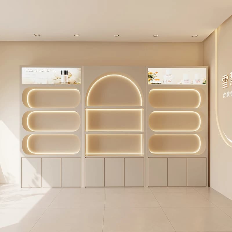 Französisch Schönheit Salon Make-Up Vitrine Hautpflege Produkt Rack Make-Up Schrank Lagerung Rack High-end-Salon Möbel FYMC