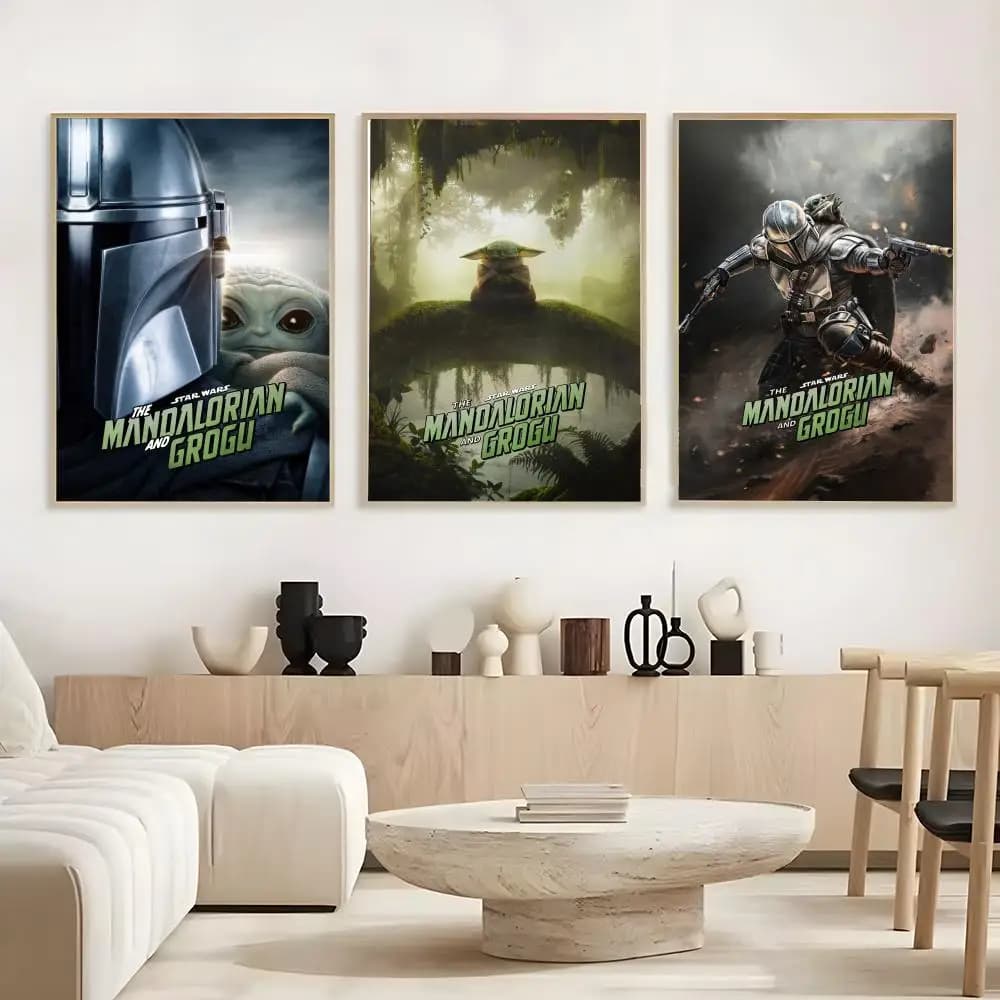 S-Star W-Wars The M-Mandalorian Poster Rahmenloses Poster Selbstklebender Kunst-Aufkleber aus wasserfestem Papier für Café, Bar, Zimmer,