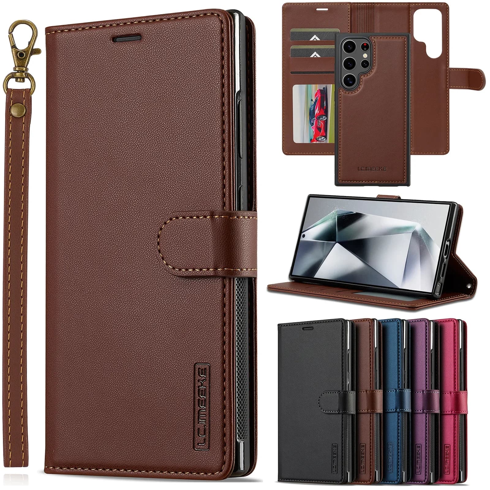 Lederhülle für Samsung Galaxy S26 S25 Edge S24 Ultra S23 S22 Plus S21 FE A17 A16 A36 A56 A15 A35 A55 Magnetische Flip-Brieftasche
