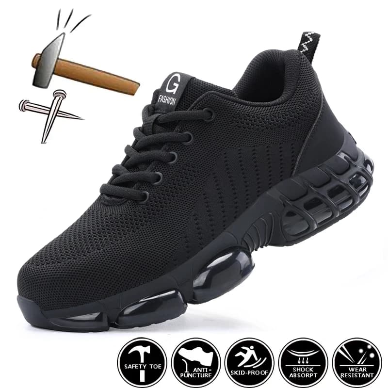 Sicherheitsschuhe Herren Stahlkappe Stiefel Anti-Smash Anti-Pannen-Sicherheits-Arbeitsschuhe Herren Leichte atmungsaktive Schutzschuhe Schwarz