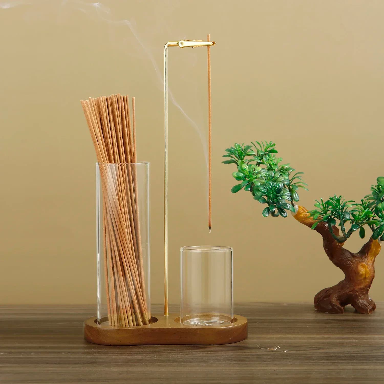 Abnehmbarer 2-in-1-Räucherstäbchenhalter, fliegende Anti-Asch-Räuchergefäß mit Glas-Aschefänger und Räucherstäbchen-Organizer