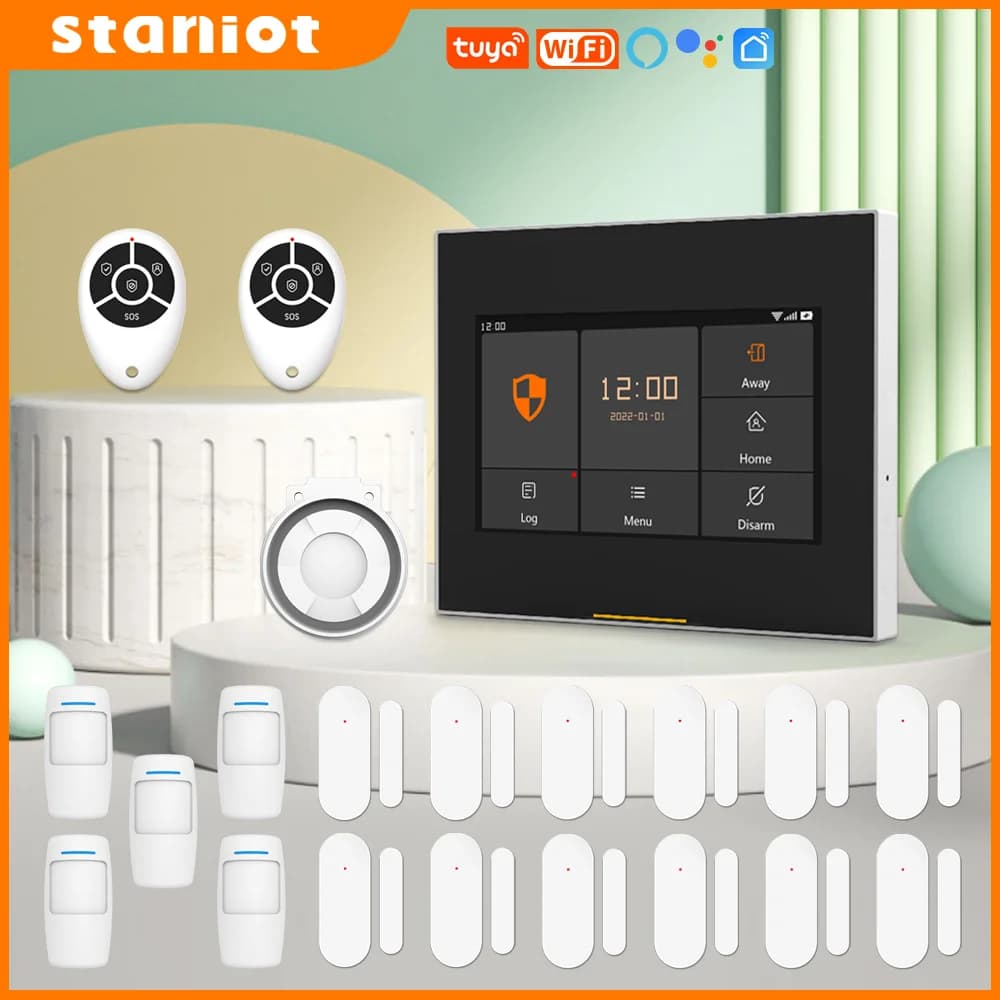 Staniot WIFI-Version Tuya Intelligentes kabelloses WiFi-Haus-Sicherheitsalarmsystem-Kits, kompatibel mit Alexa und Google Home