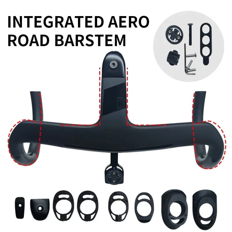 Rennrad Carbon Integrierter Lenker Internes Kabelmanagement 1:1 Verhältnis 28,6 mm Klemmgröße 360–420 mm Länge mit Computerhalterung