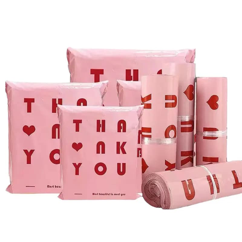 50Pcs DANKE Umschlag Verpackung Poly Bag Selbst Dichtung Wasserdichte Kurier Taschen 12 Drähte Rosa Farbe Kleidung PE Mailing post Taschen
