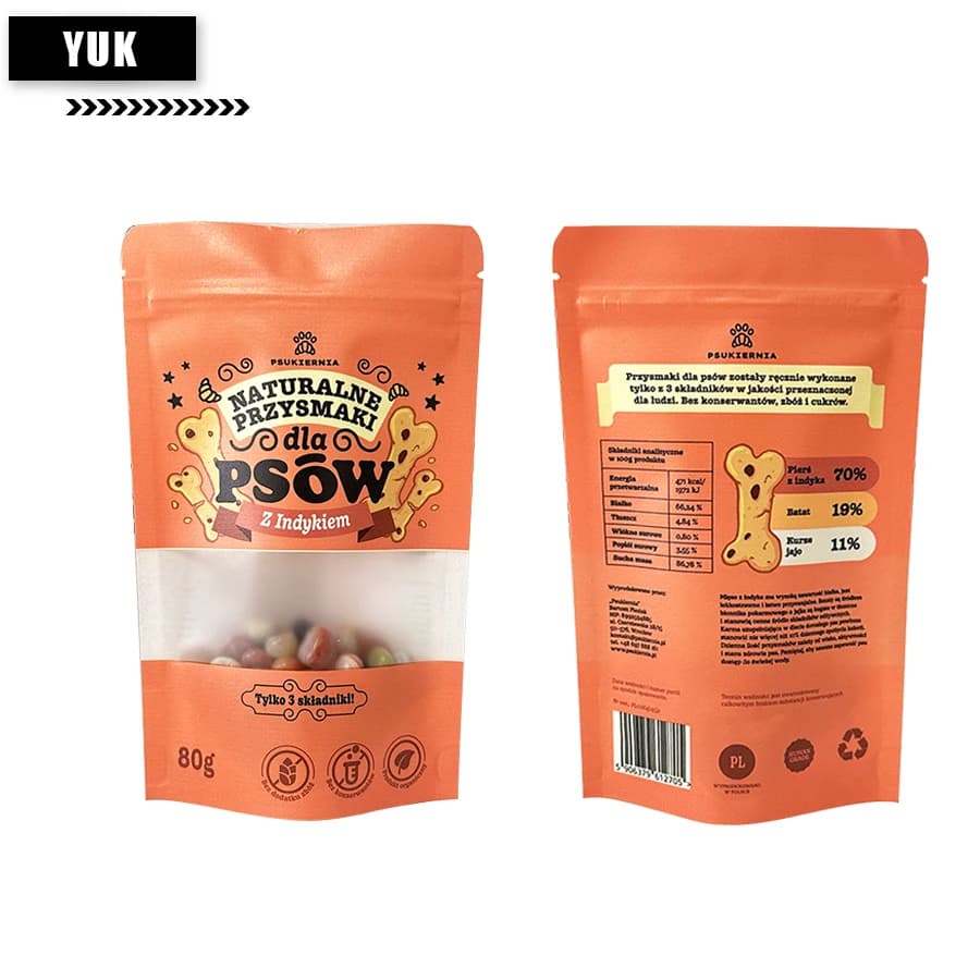 Weißes Kraft papier Matti erte Fenster tasche, Wasserdicht, Nuss, Haustier Snack, individuell bedruckte Verpackungs tasche
