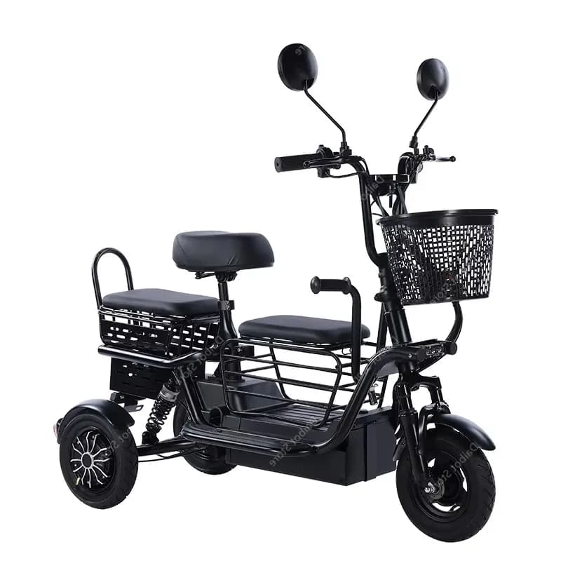 Zusammenklappbarer 3-Rad-Familien-Mobilitätsroller für ältere Menschen, 48 V, 800 W, 10 Zoll, kleines elektrisches Dreirad für Erwachsene, 3 Sitze