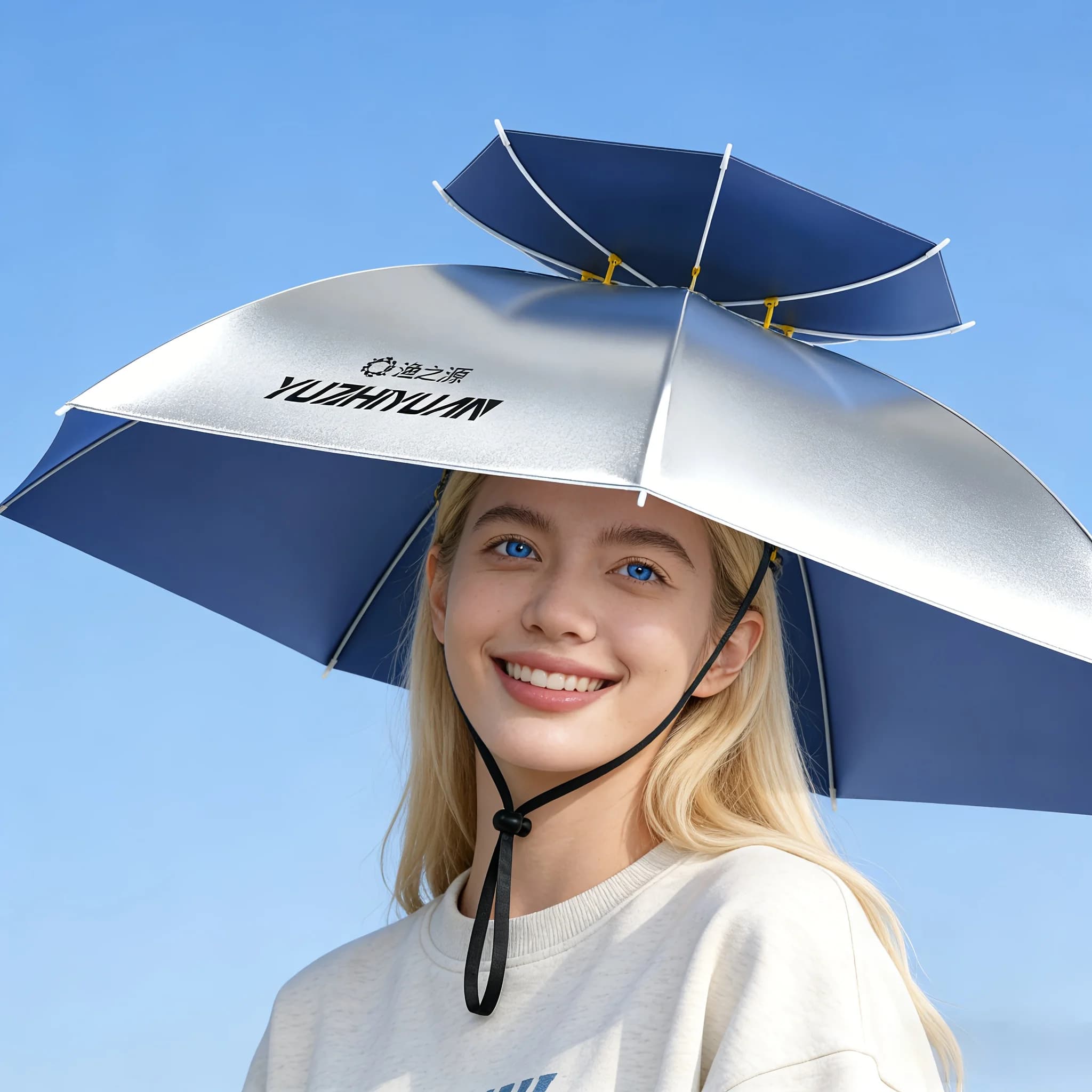 Kopfmontierter Sonnenschirm-Hut |   Silberkleber mit UV-Schutz, Freihändig Anwendbar, Tragbar und Faltbar für Outdoor-Angeln & Landwirtschaft