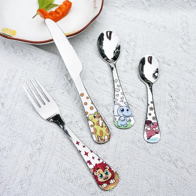 Edelstahl Kinder Löffel Gabel Tier Cartoon Auto Dinosaurier Kaninchen Nette Gabel Kinder Kinder Besteck Set Geschirr Geschirr