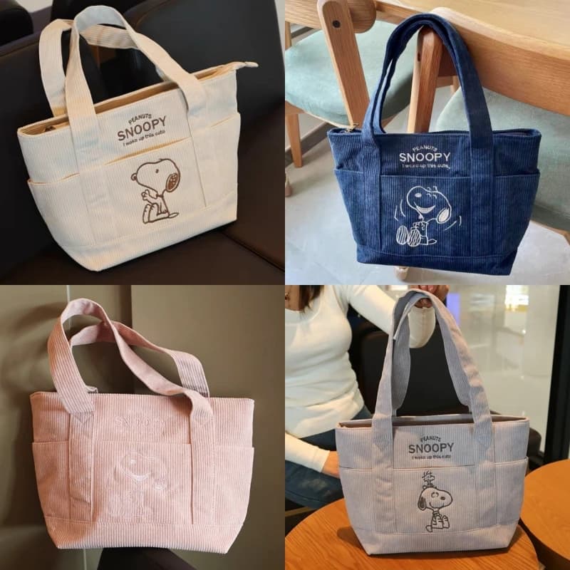 Hot Series Niedliche Snoopy Cord-Einkaufstasche, lässig, Hundert Studenten, große Kapazität, Handtasche, Reißverschluss, Schultertasche, große