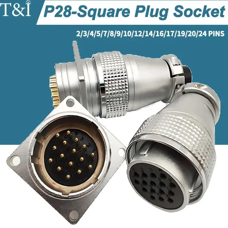 P28 Aviation Square Plug Socket Connector – Rund, Stoßverbindung, männlich und weiblich. 2/3/4/5/7/10/12/14/16/19/20/24 Pin P28K2Q PLS28