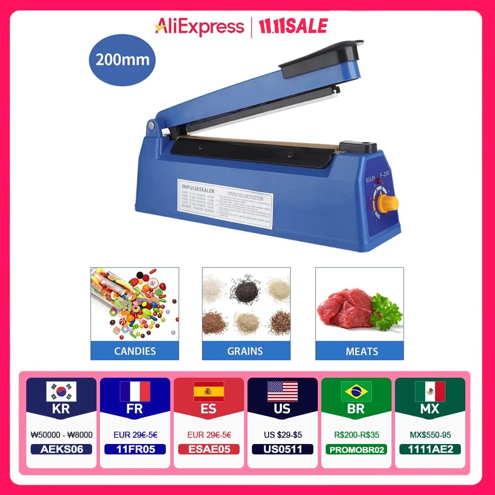 Impulse Sealer Manuelle Heißsiegelmaschine für 20,3 cm große Plastiktüten, Schrumpffolienbeutelversiegelungsgeräte Vakuumiergerät