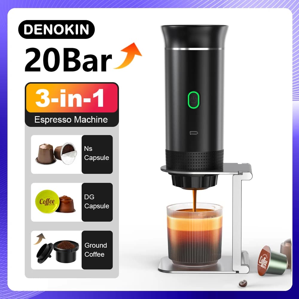 Drahtlose elektrische tragbare Espressomaschine für Auto und Zuhause, Camping, Kaffeemaschine, 3-in-1-Kapselpulver-Reise-Kaffeemaschine