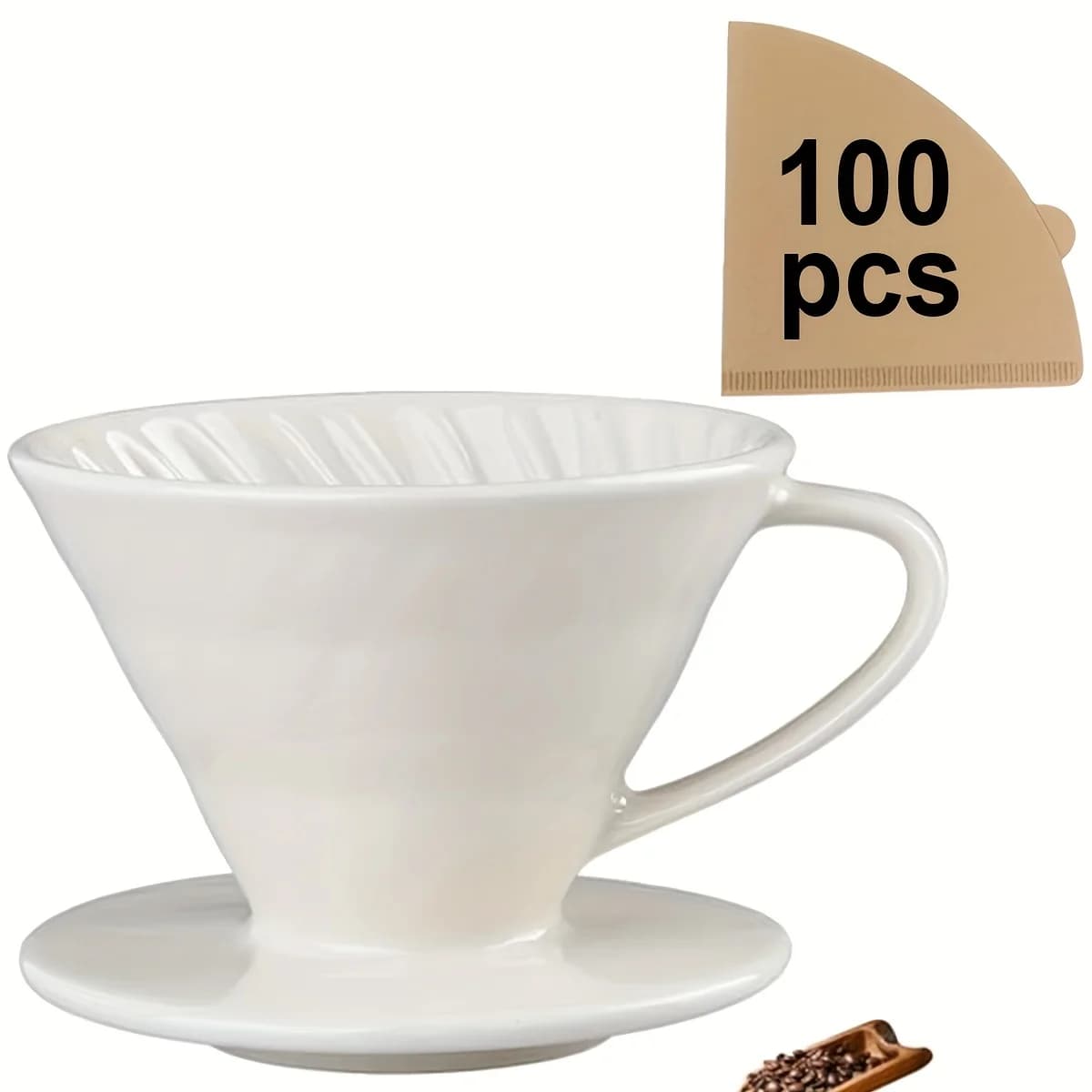 Übergießen Sie Kaffeemaschine, Keramik-Kaffeefiltertropfer mit 100 Filterpapier, Einzeltassen-Kaffeetropfer