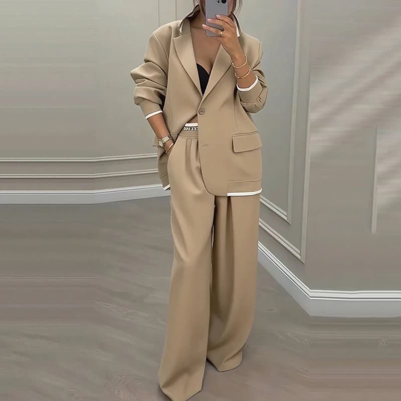 Casual frauen Anzug Set Herbst Sexy Drehen unten Kragen Taste Blazer & Gerade bein Hosen Set Winter Solide langarm Chic Outfit