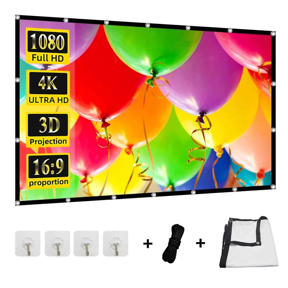 60–200 Zoll tragbare faltbare Projektor-Leinwand, hohe Dichte, weiß, weniger Falten, weiche Projektionswand, 16:9 für drinnen und draußen