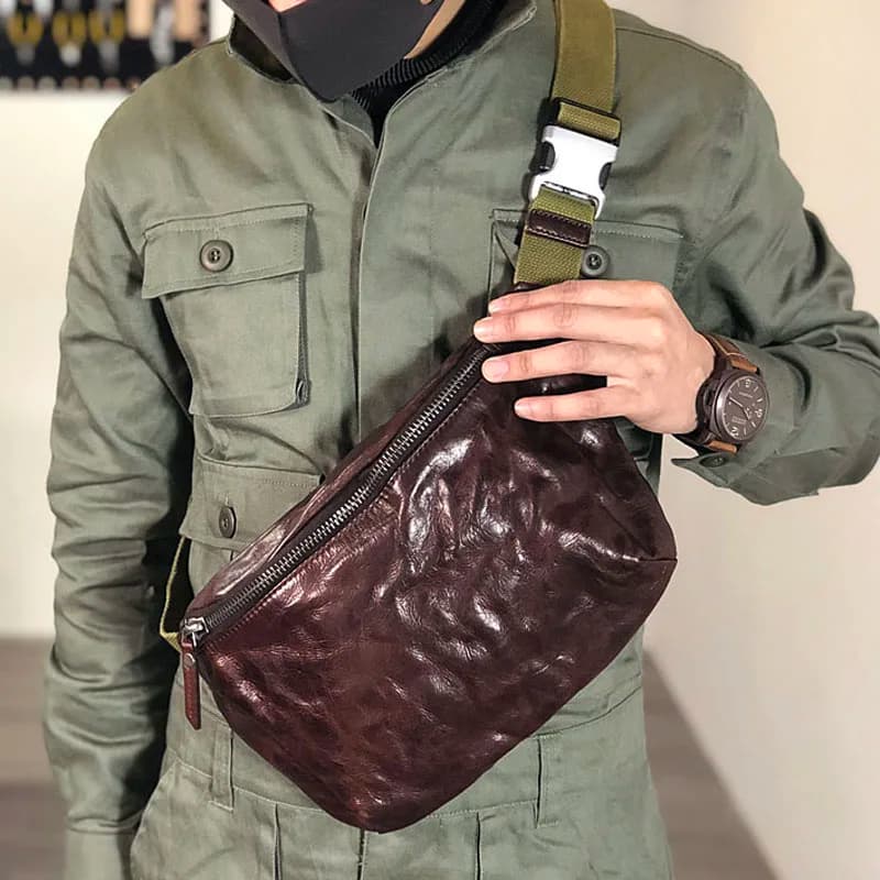 AETOO Handgemachte retro plissee kopf schicht rindsleder männer brust tasche multi-funktionale leder Fanny pack handy crossbody tasche
