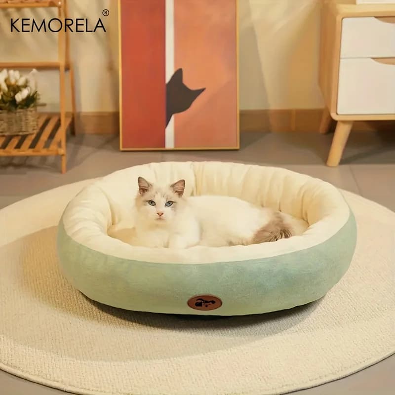 Gemütliches, ovales, kuscheliges Haustierbett, Plüsch- und verdicktes Katzenbett, warmes und sicheres Bett für Katzen und kleine und mittelgroße