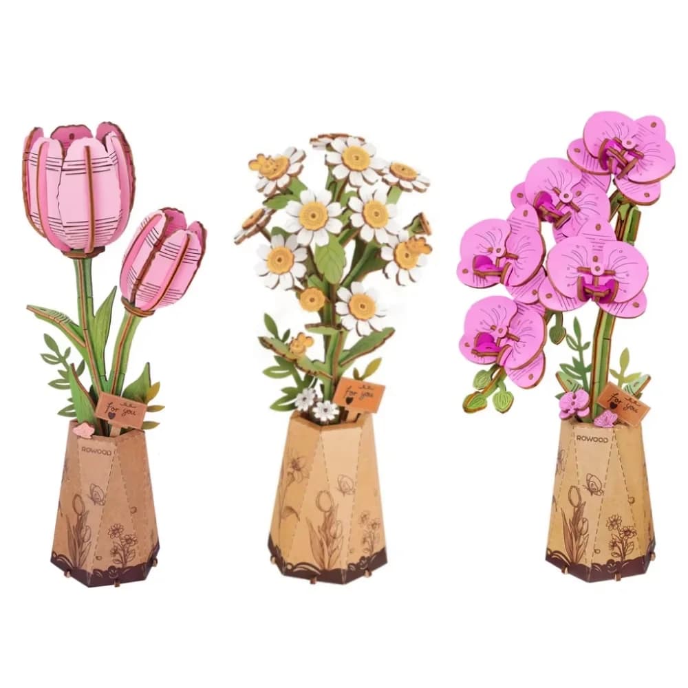 ROKR 3D Holzpuzzle Blumenstrauß Holzblüten-Bastelset Ewige Blumen Romantisches Geschenk für Geburtstag Muttertag