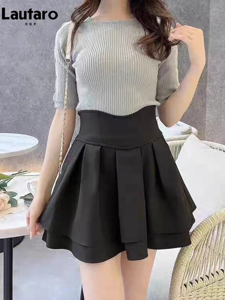 Lautaro Frühling Sommer Kurzer Schwarzer Süßer Niedlicher Kawaii Mehrlagiger Minirock Damen Hohe Taille Cutecore Kleidung Japanischer Stil Mode