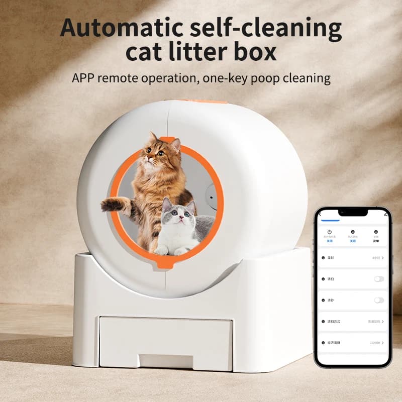 Intelligente Katzentoilette, selbstreinigend, automatische Katzentoilette, 64 l, APP-Steuerung, entfernt Gerüche, Desodorierung, Antihaft-Haustier,