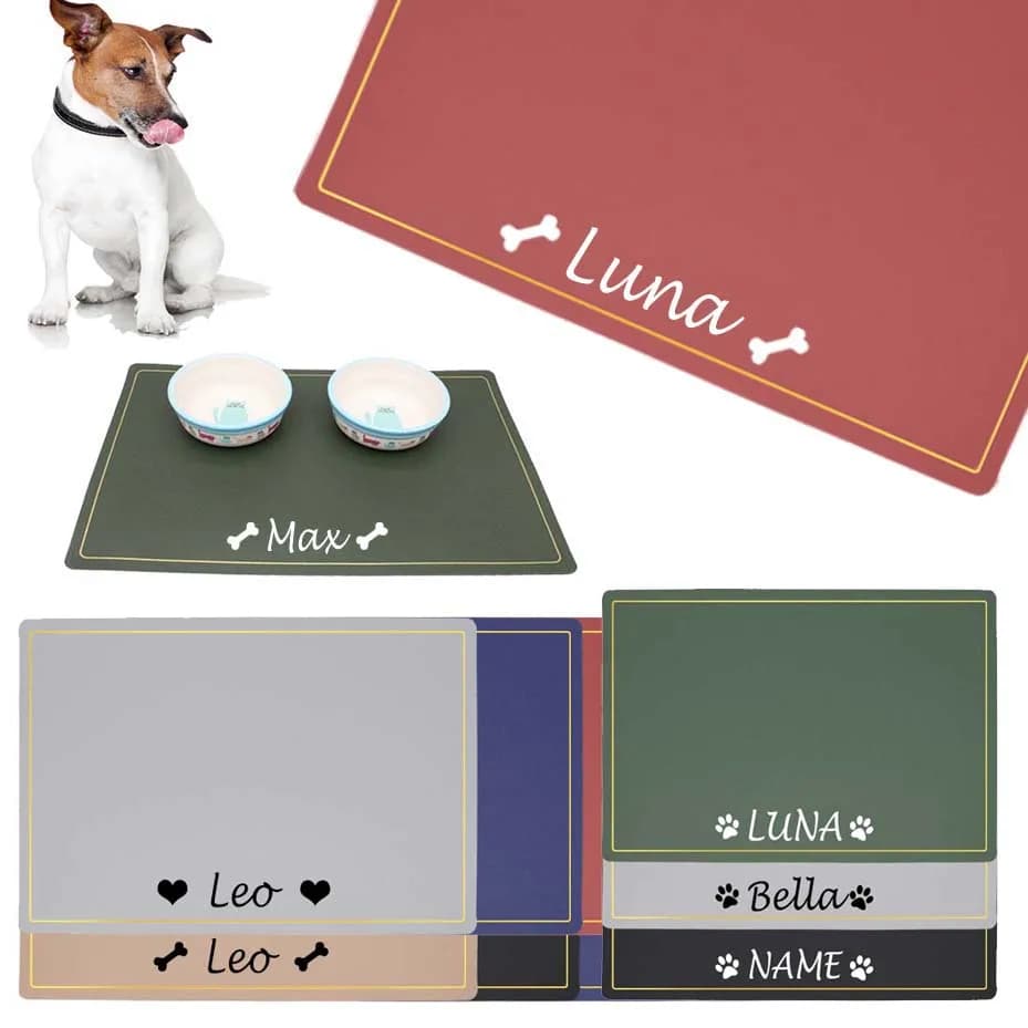 Benutzerdefinierte Tiernahrung Schüssel Matte PU Wasserdicht Personalisierte Tischset Für Hund Name Einfach Waschen Trinken Fütterung Pad Zubehör