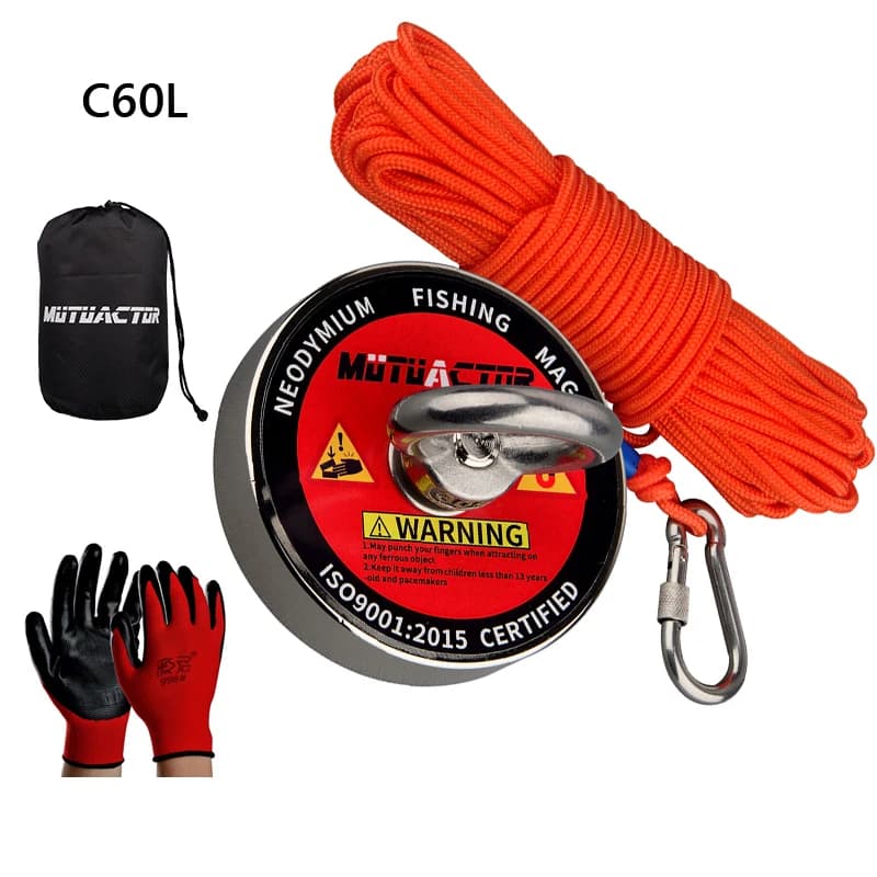 120KG/220KG/300KG/400KG/500KG Bergungsmagnet Große Neodym-Magnete Starker Fischmagnet mit Seil, Handschuhen und Tasche