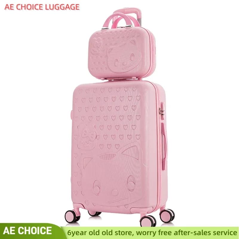 20''24/28''Reisekoffer auf Rädern Trolley Gepäckset Cartoon Katze Roll gepäck Frauen tragen Koffer Kabine Trolley Fall
