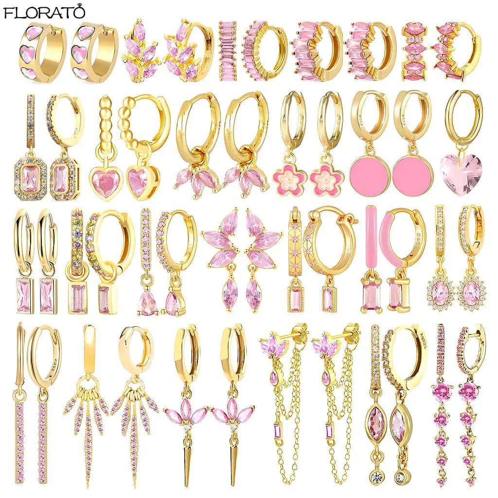 925 Sterling Silber Nadel Niedliche Rosa Herz Ohrringe 24 Karat Gold Creolen für Frauen Mode Punktion Schmuck Ohr Zubehör