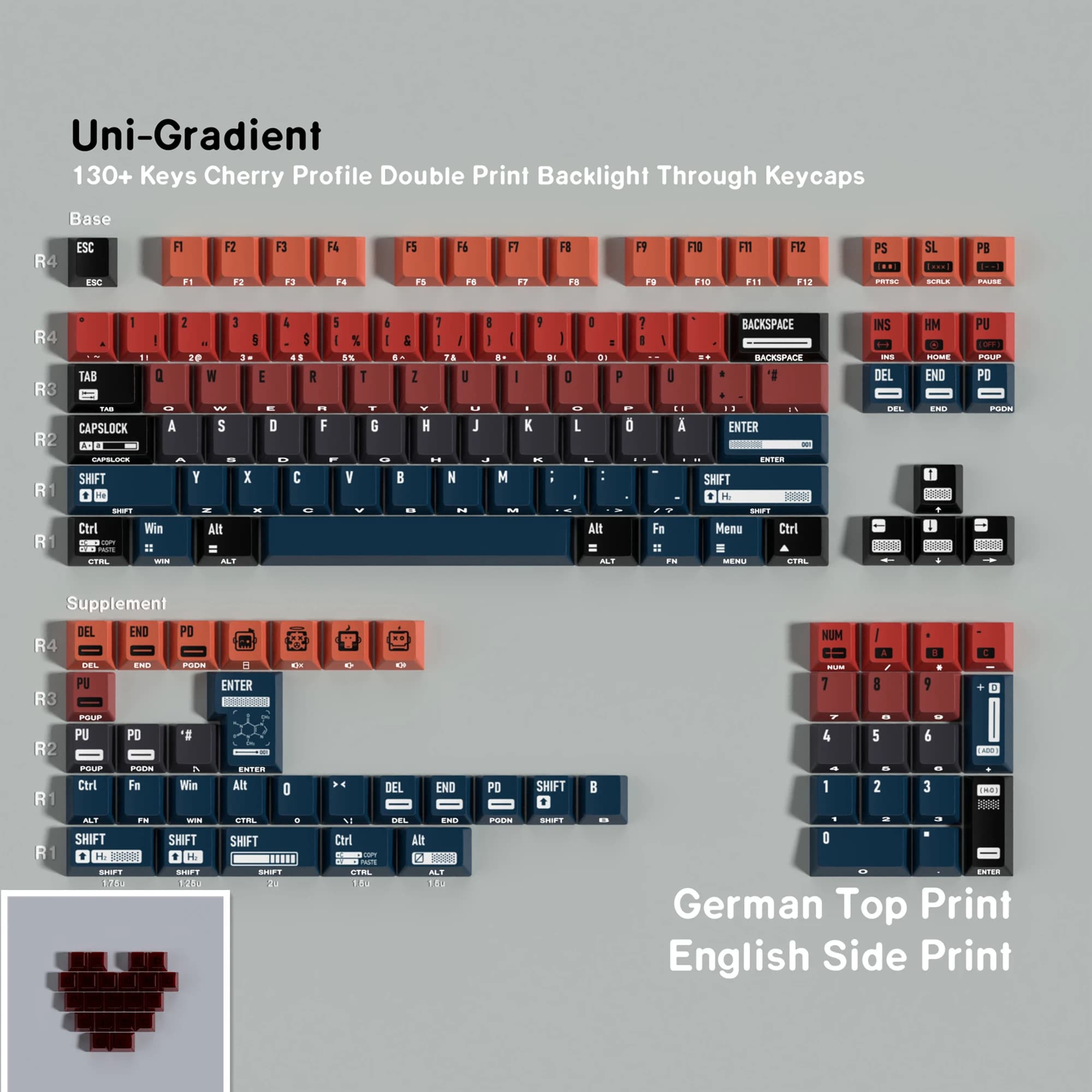 Deutsche Tastenkappen, süßer Kirsch-Doppeldruck, seitlich durchscheinendes PBT-Material, Dye-Sub-Lila, CS:GO Cartoon, großes Set, Tastenkappe für