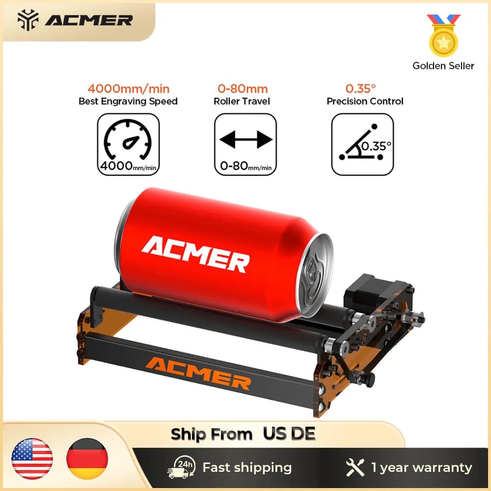 ACMER M3 8-stufige Drehrolle Y-Achse Drehwelle 360 °   Grad drehbarer Gravurdurchmesser 6–144 mm für zylindrische Objekte