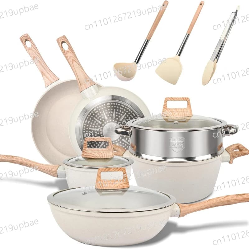 Küchen-Essentials Topfset mit 12 Teilen Antihaft-Kochgeschirr mit Granitbeschichtung und Universeller Gaskompatibilität