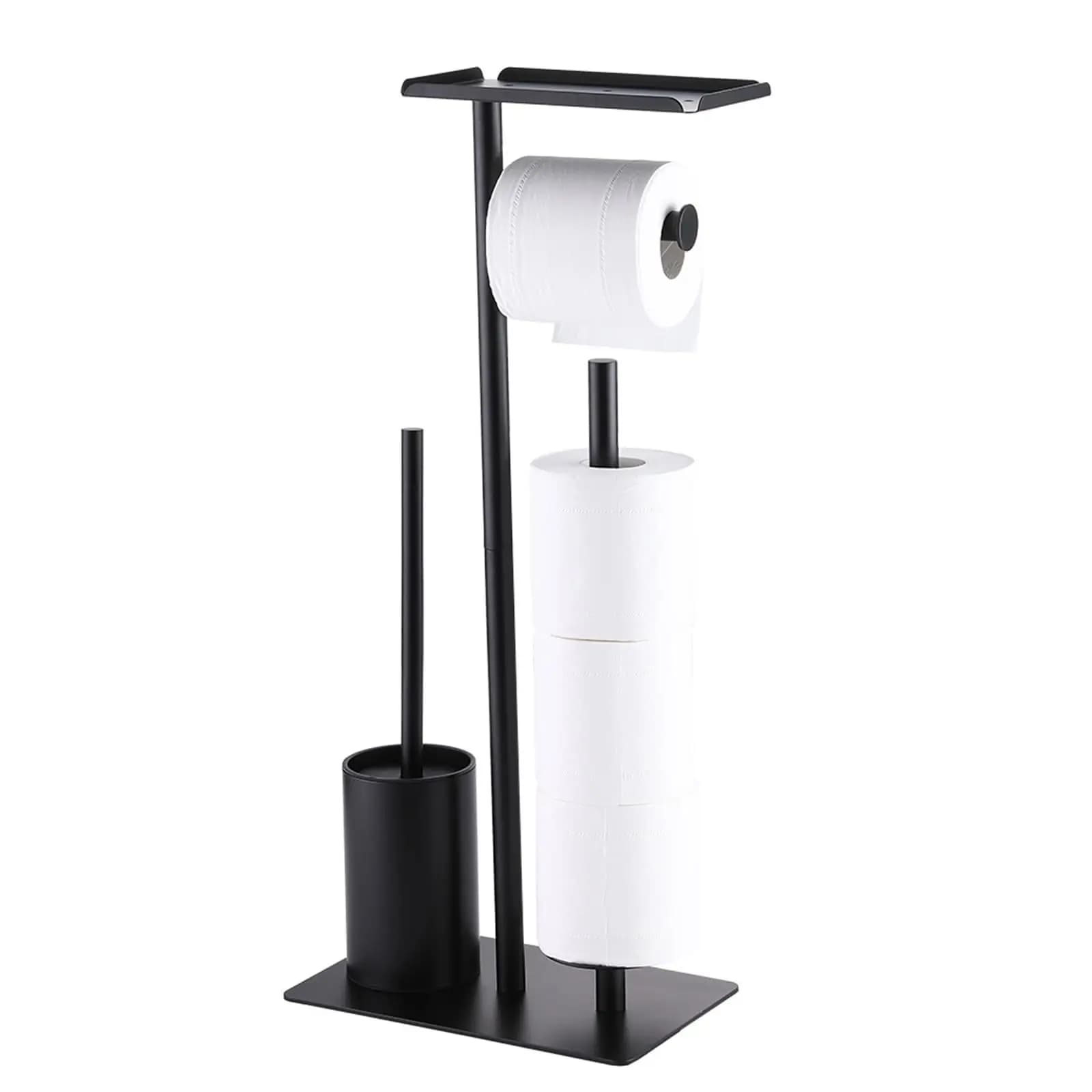 Edelstahl-Standtoiletten-Set, Toilettenpapierhalter mit Toilettenbürste für Badezimmer-Aufbewahrung