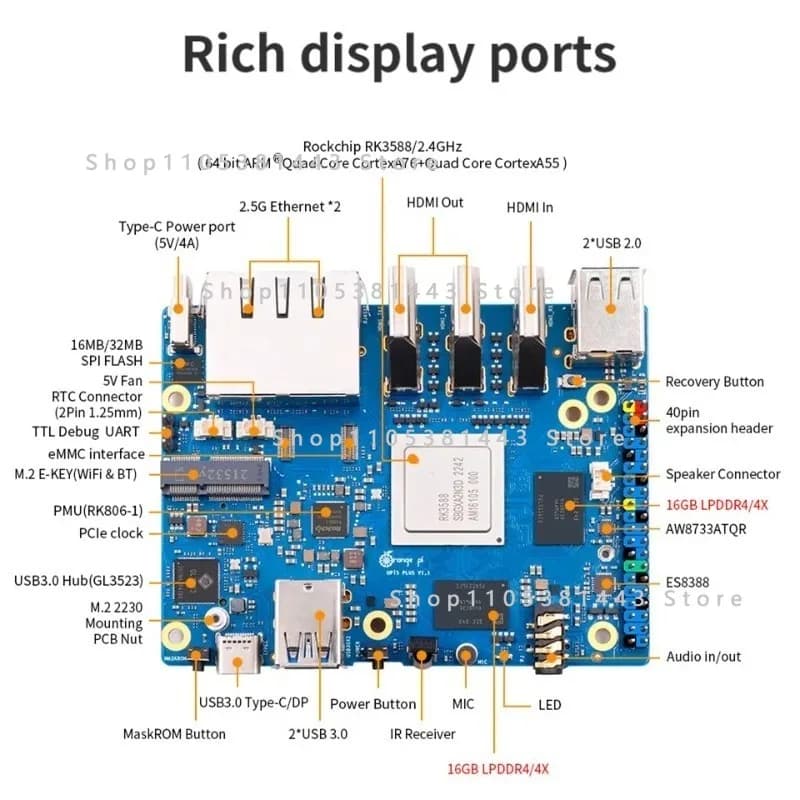 Orange Pi 5 Plus 32GB RAM Einplatinen-Computer RK3588 PCIe-Modul Externes WLAN-BT SSD M2.0 Orange Pi5 Plus Entwicklungsboard