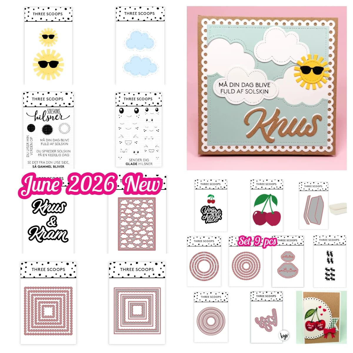 Drei Sonnen mit Sonnenbrillen, Glückliche Gesichter, Umarmungen & Küsse Metall-Stanzformen für DIY Handgemachtes Scrapbook Kalender Juni 2026 Neu