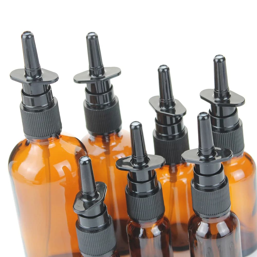 10/20/30 Stück 5 ml 10 ml 15 ml 20 ml 30 ml leere Braunglas-Nasenspray-Medizinflasche mit feinem schwarzen auslaufsicherem Nebel-Nasensprayer