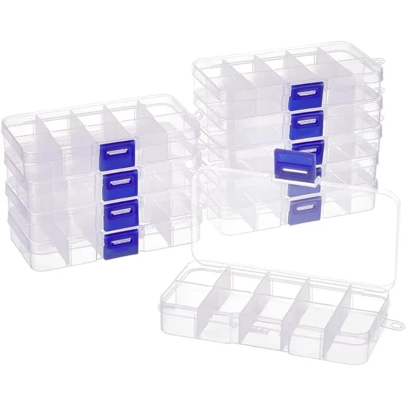 10 Stück 10 Gitter Kunststoff-Organizer-Box, durchsichtiger Kunststoff, Schmuck-Trennwände, Box-Organizer, Mini-Tackle-Boxen für Perlen, kleine