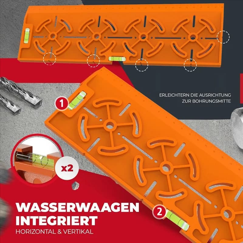 ABKP-Bohrschablone mit 30-cm-Lineal und integrierter Wasserwaage – für Steckdosen/Unterputzboxen – Installation elektrischer Trockenbau