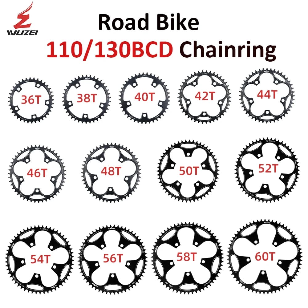 WUZEI Rennrad 110/130BCD Kettenblatt 36/38/40/42/44/46/48/50/52/54/56/58/60T 110BCD/130BCD Straße/Klapprad Kurbel Kettenblatt