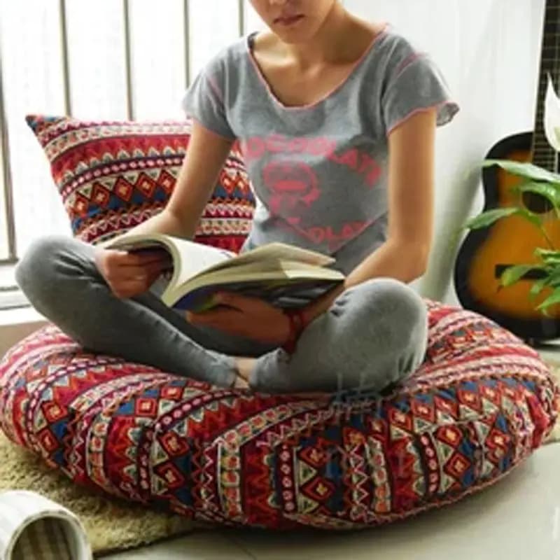 Neues, luxuriöses, modisches, verdicktes, abnehmbares und waschbares Futonkissen aus Baumwolle und Leinen im Bohemian-Stil, Tatami Boutique