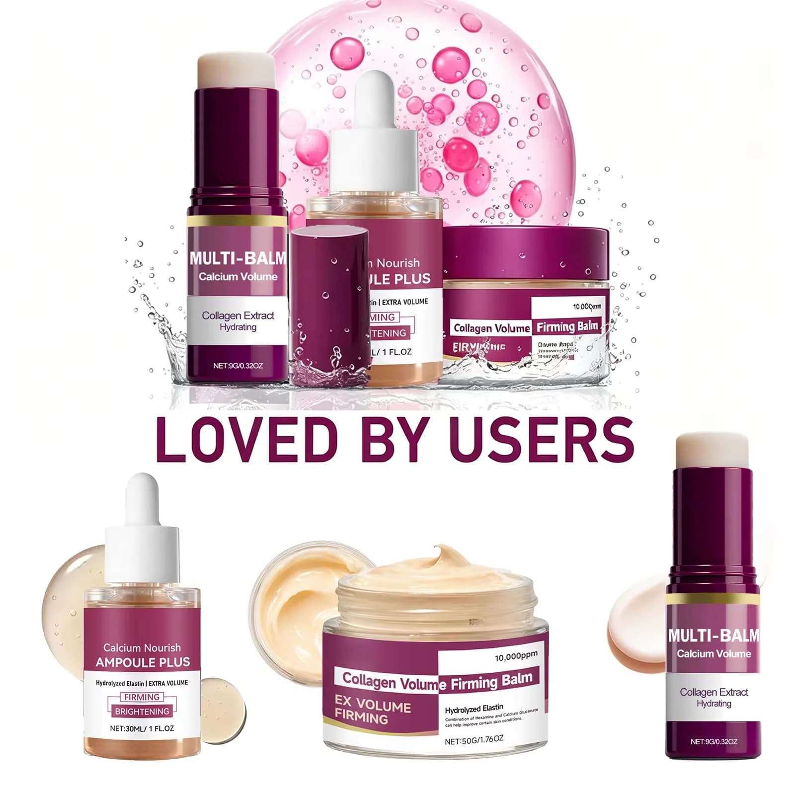 Koreanischer Calcium-Volumen-Multi-Balsam + Calcium-Kollagen-Feuchtigkeitspflege + Porenstraffendes Essenz-Gesichtswasser für die tägliche