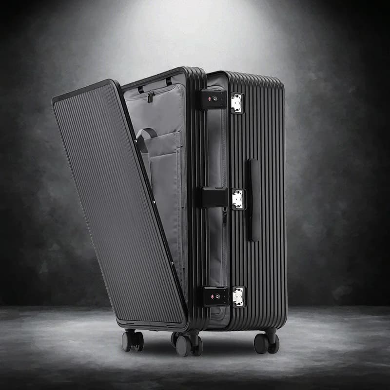 Reisekoffer aus 100 % Aluminiumlegierung, vorne öffnender Rollgepäck-Trolley mit Rädern, 20-Zoll-Begrenzungsbox, Handgepäck
