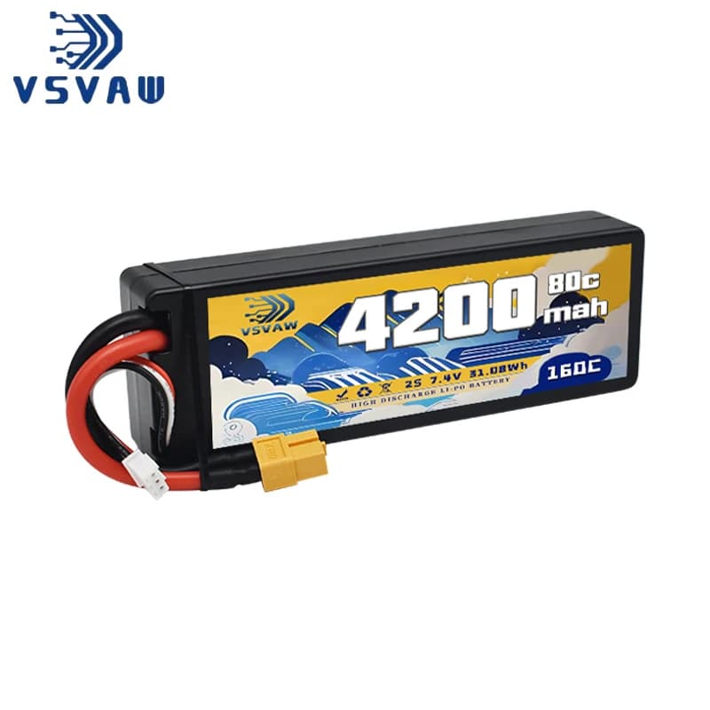 VSVAW 2S Lipo Batterie 7,4V 80C 4200mAh Hardcase T Stecker für 1/8 1/10 RC Auto Lkw Tank RC Buggy Truggy RC Flugzeug Racing Teile