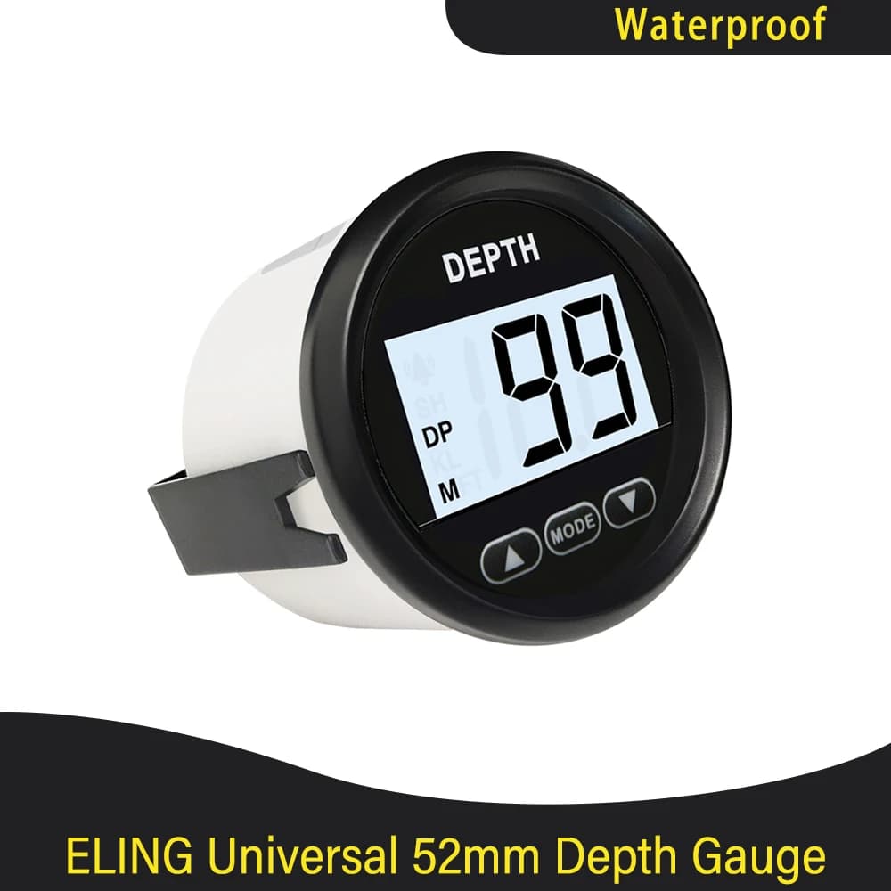 Marine 52 mm digitale Tiefenmesseranzeige mit Wandler und weißer Hintergrundbeleuchtung für Yachten, Fischerboote, universell, 12 V