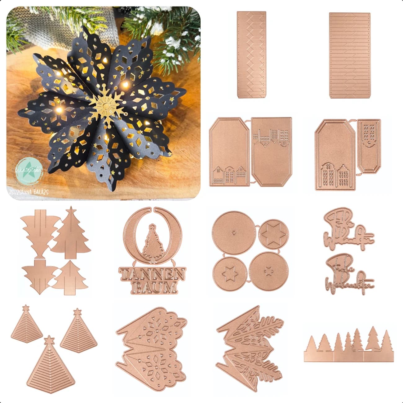 Neue 2025 Gefaltete Schneeflocken-Plissee-Diamant-Weihnachtsbaum-Schicht-Haus-Stern-Kreis-Stanzformen für Scrapbooking und Kartenherstellung