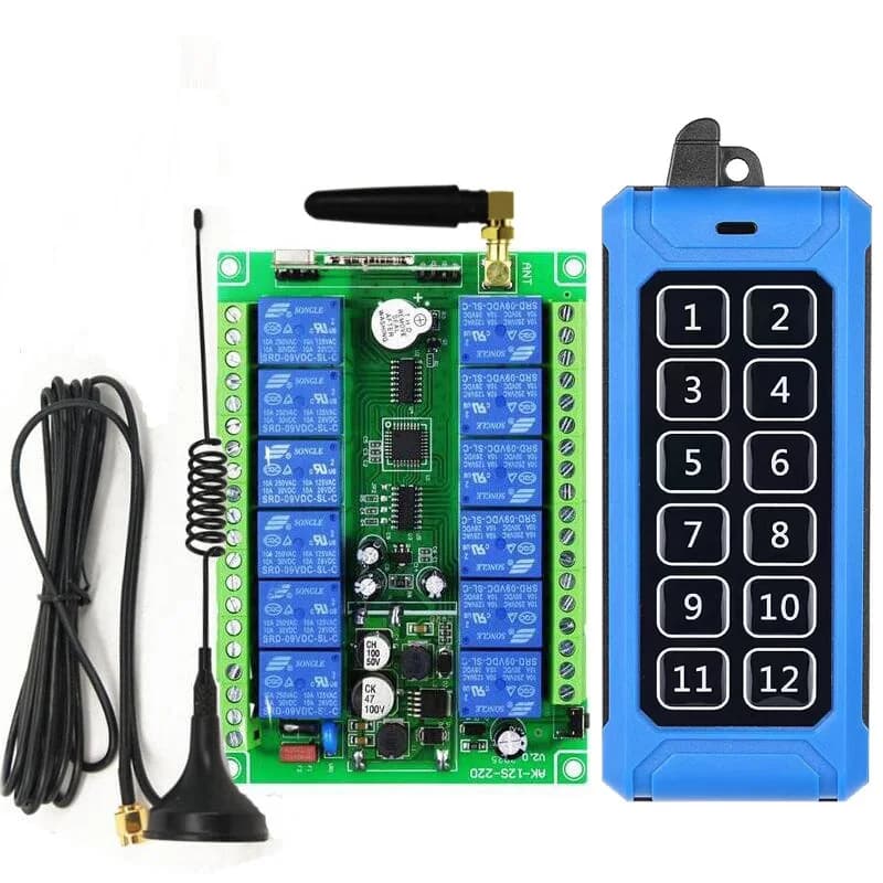 433MHZ Industrieller DC 12V 24V 36V 48V 12-Kanal RF Drahtloser Fernbedienungs-Beleuchtungsschalter für Industrie/Landwirtschaft Smart Home